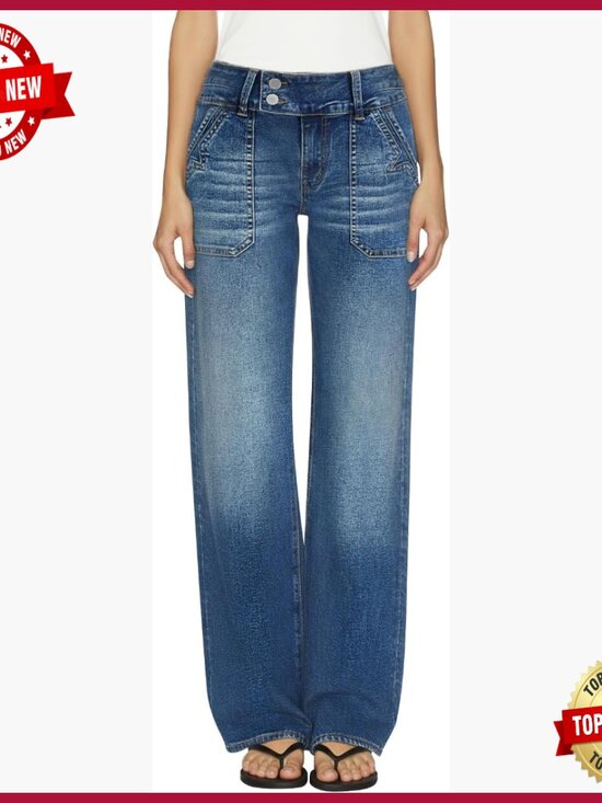 Denim - Wide Leg Stretch Denim Jeans Low Rise Straight Fit Flare Pants